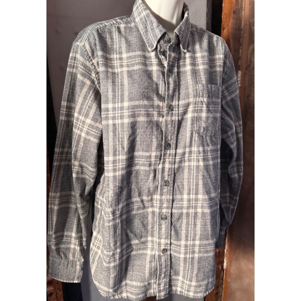Weatherproof Vintage Mens Grey White Plaid Flannel Button Down Shirt